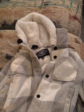 Urban Republic Gray & White Plaid Sherpa-Lined Hooded Jacket Snap Closer Toddler